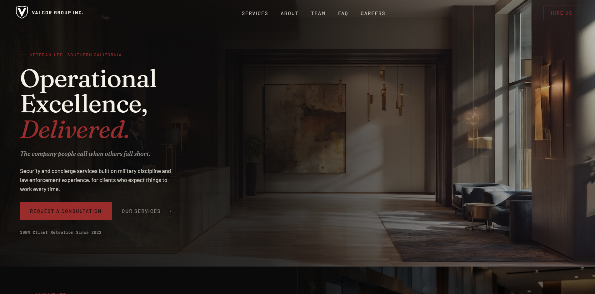 Valcor Group: Veteran-led private security firm website. Migrated from WordPress to static HTML, deployed on Cloudflare Pages.
